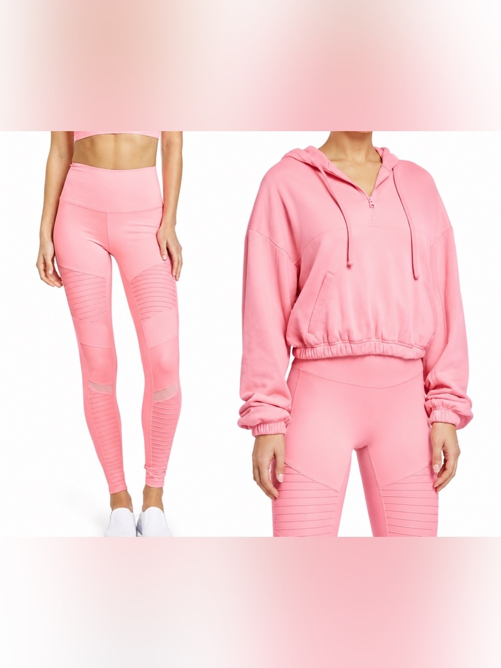 Alo Yoga Macaron Pink Set – XS
Stadium Half Zip Hoodie + Moto Leggings